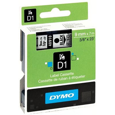 Image for DYMO 40910 D1 LABELLING TAPE 9MM X 7M BLACK ON CLEAR from OFFICEPLANET OFFICE PRODUCTS DEPOT