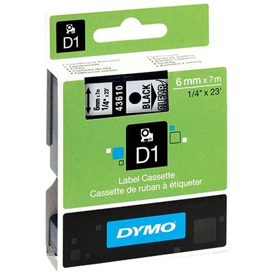 Image for DYMO 43610 D1 LABELLING TAPE 6MM X 7M BLACK ON CLEAR from Ross Office Supplies Office Products Depot