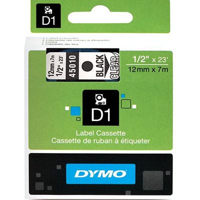 Image for DYMO 45010 D1 LABELLING TAPE 12MM X 7M BLACK ON CLEAR from OFFICEPLANET OFFICE PRODUCTS DEPOT