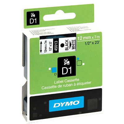 Image for DYMO 45013 D1 LABELLING TAPE 12MM X 7M BLACK ON WHITE from Albany Office Products Depot