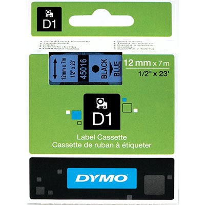 Image for DYMO 45016 D1 LABELLING TAPE 12MM X 7M BLACK ON BLUE from OFFICEPLANET OFFICE PRODUCTS DEPOT