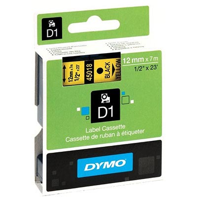 Image for DYMO 45018 D1 LABELLING TAPE 12MM X 7M BLACK ON YELLOW from MOE Office Products Depot Mackay & Whitsundays
