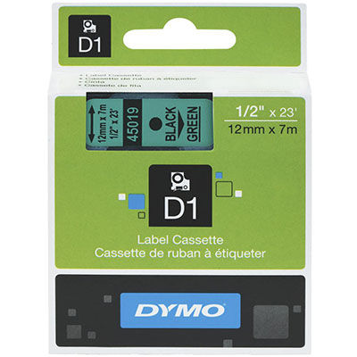 Image for DYMO 45019 D1 LABELLING TAPE 12MM X 7M BLACK ON GREEN from Margaret River Office Products Depot