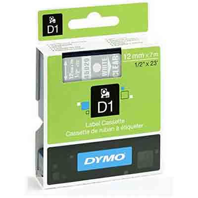 Image for DYMO 45020 D1 LABELLING TAPE 12MM X 7M WHITE ON CLEAR from Ross Office Supplies Office Products Depot