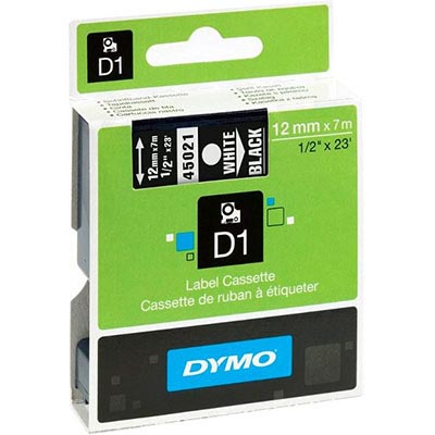 Image for DYMO 45021 D1 LABELLING TAPE 12MM X 7M WHITE ON BLACK from Albany Office Products Depot
