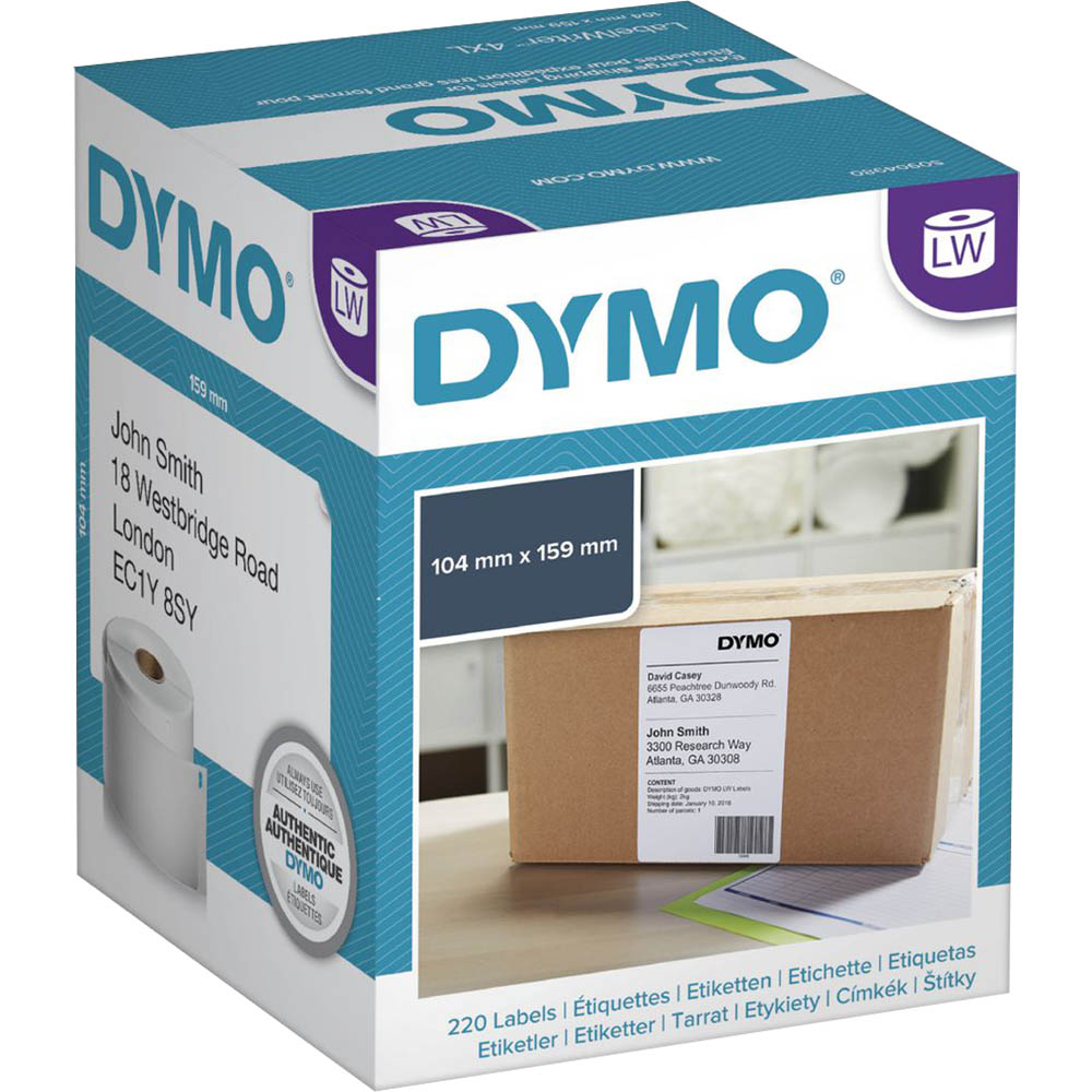 Image for DYMO 0904980 LW 4XL SHIPPING LABELS 104 X 159MM WHITE ROLL 220 from Albany Office Products Depot