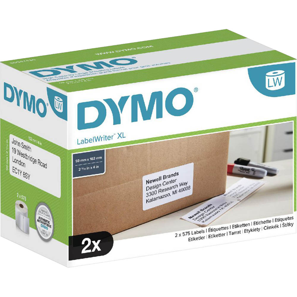 Image for DYMO 0947420 LW 4XL SHIPPING LABELS 59 X 102MM WHITE ROLL 575 BOX 2 from MOE Office Products Depot Mackay & Whitsundays