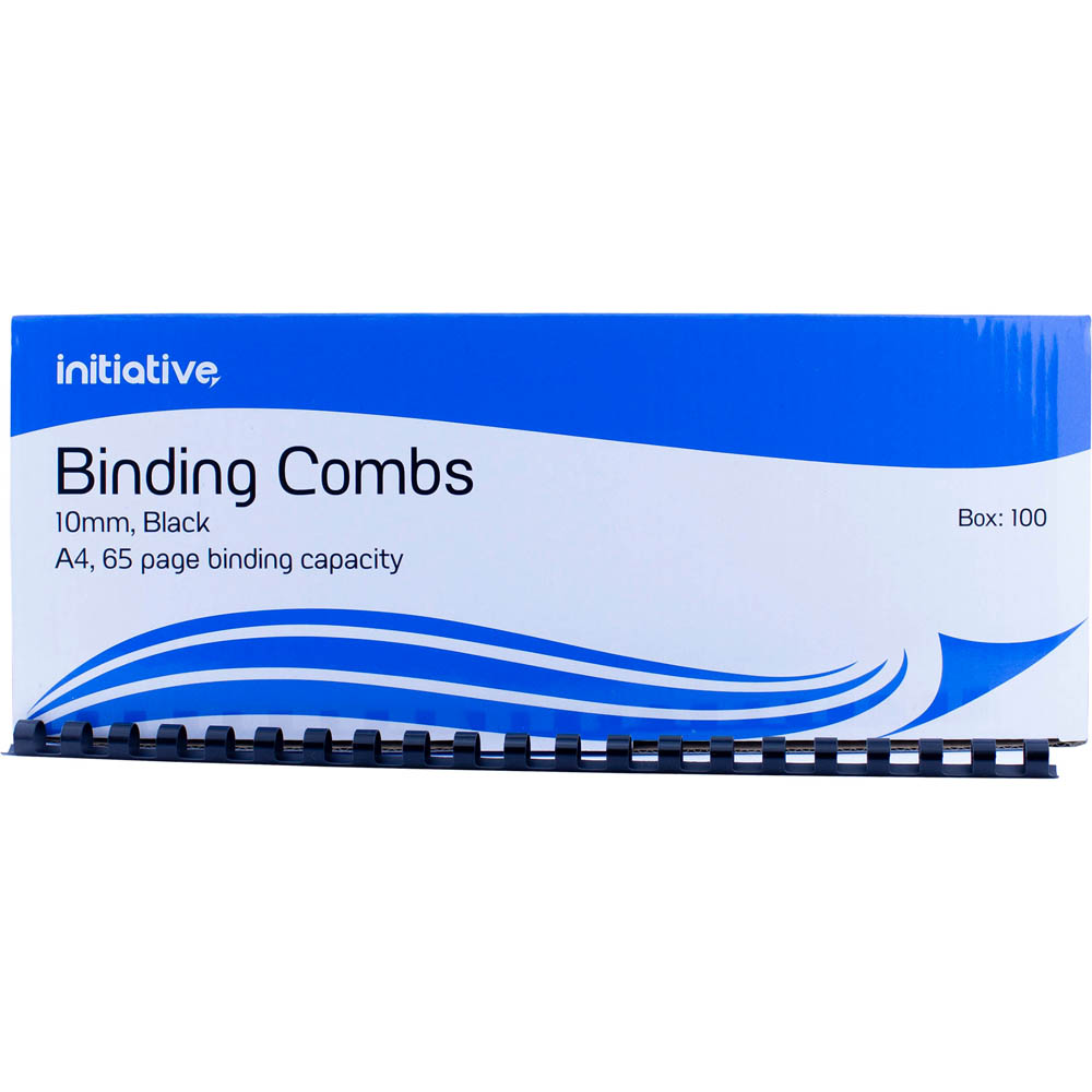 Image for INITIATIVE PLASTIC BINDING COMB ROUND 21 LOOP 10MM A4 BLACK BOX 100 from Barkers Rubber Stamps & Office Products Depot