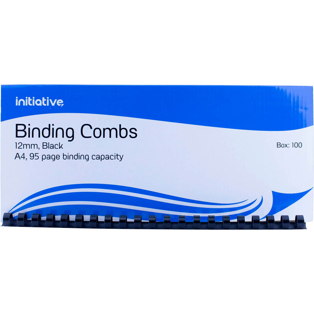 Image for INITIATIVE PLASTIC BINDING COMB ROUND 21 LOOP 12MM A4 BLACK BOX 100 from Office Products Depot