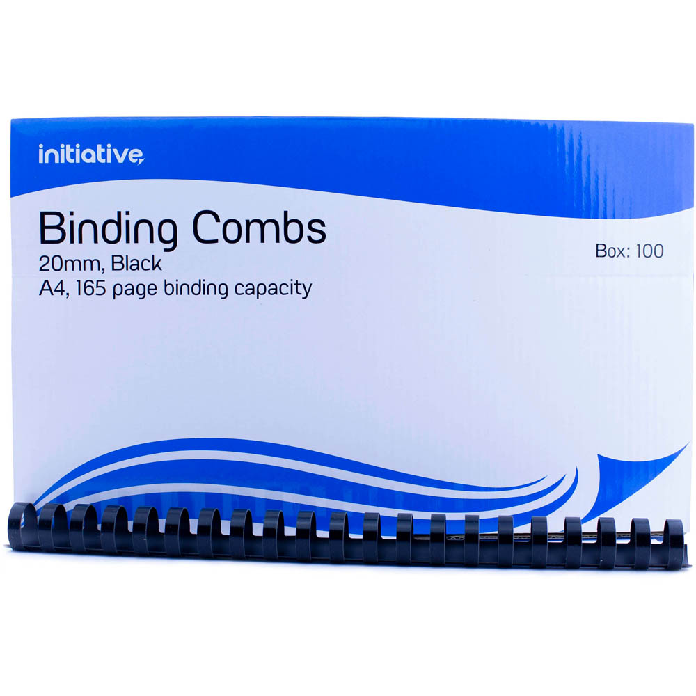 Image for INITIATIVE PLASTIC BINDING COMB ROUND 21 LOOP 20MM A4 BLACK BOX 100 from Office Business Office Products Depot