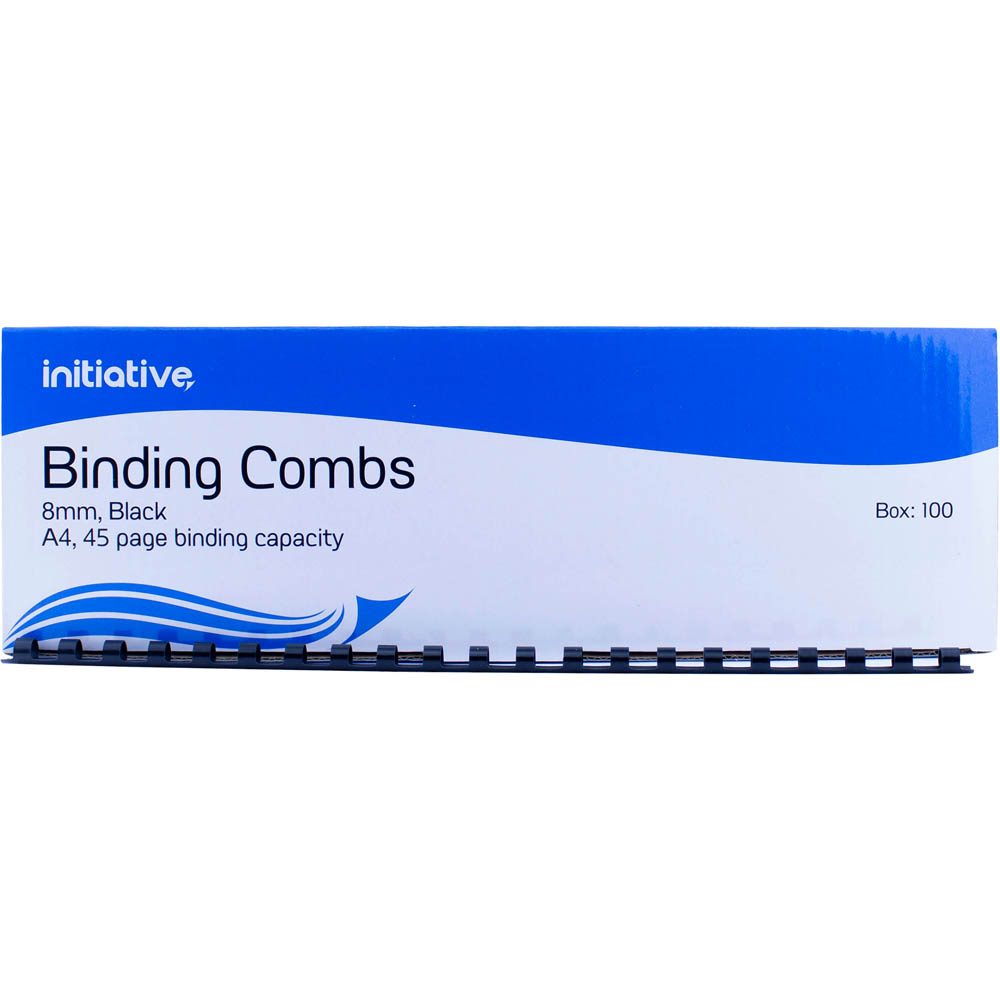 Image for INITIATIVE PLASTIC BINDING COMB ROUND 21 LOOP 8MM A4 BLACK BOX 100 from Barkers Rubber Stamps & Office Products Depot
