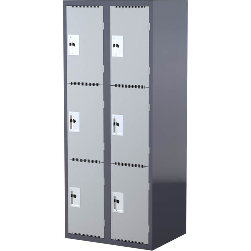 Image for STEELCO SCHOOL HEAVY DUTY LOCKER 3 DOOR BANK OF 2 380MM DARK/LIGHT GREY from Albany Office Products Depot