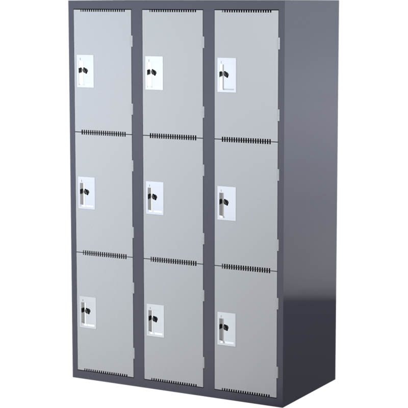 Image for STEELCO SCHOOL HEAVY DUTY LOCKER 3 DOOR BANK OF 3 380MM DARK/LIGHT GREY from Barkers Rubber Stamps & Office Products Depot