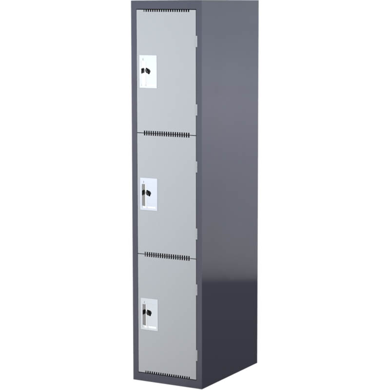 Image for STEELCO SCHOOL HEAVY DUTY LOCKER 3 DOOR 380MM DARK/LIGHT GREY from Barkers Rubber Stamps & Office Products Depot