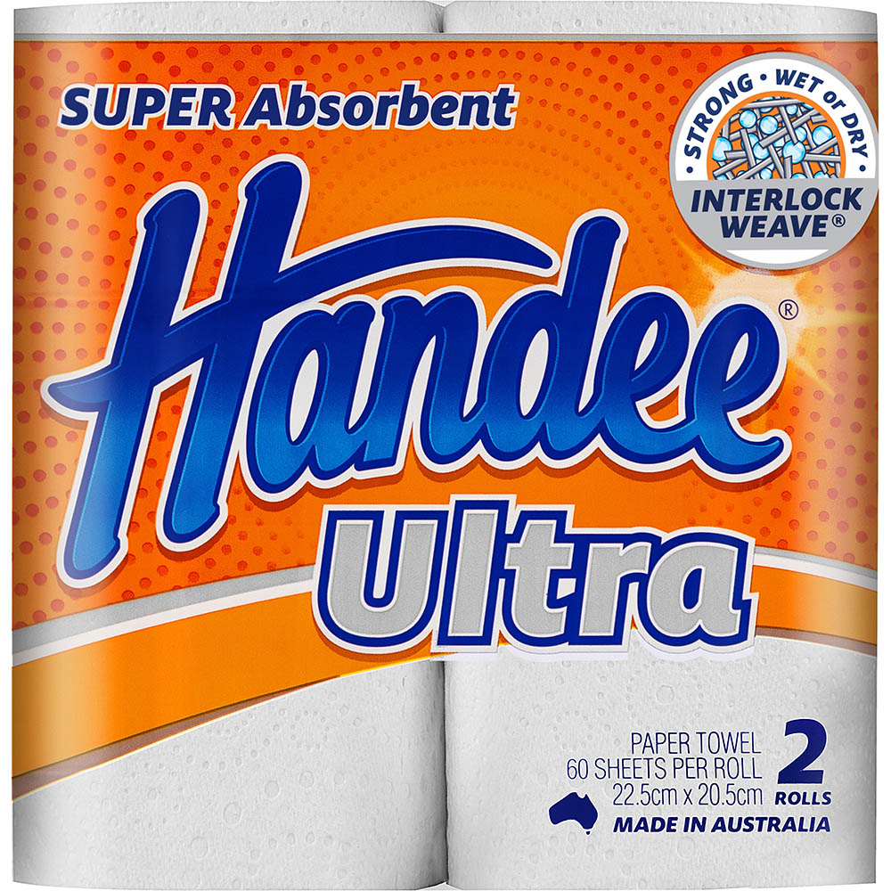 Image for HANDEE ULTRA PAPER TOWEL 2-PLY 60 SHEET PACK 2 from OFFICEPLANET OFFICE PRODUCTS DEPOT