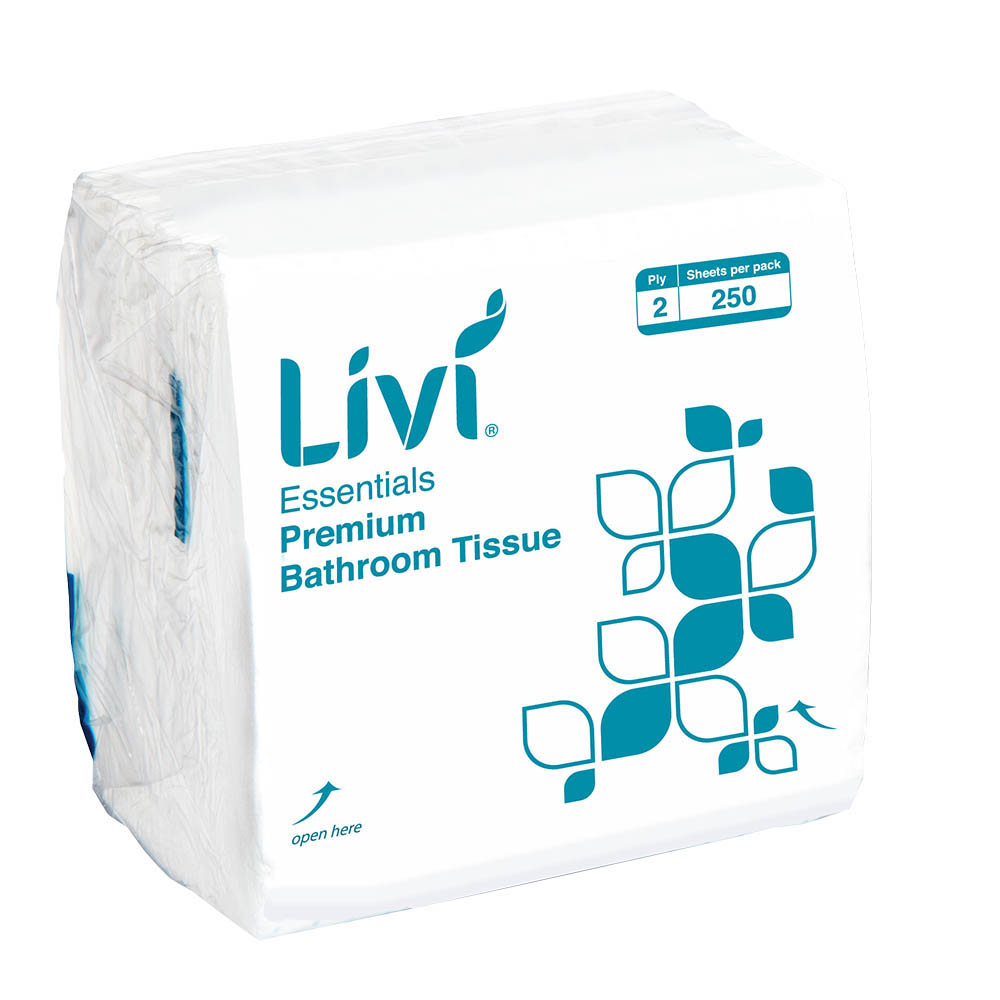 Image for LIVI ESSENTIALS INTERLEAVED TOILET TISSUE 2-PLY 250 SHEET 100 X 205MM CARTON 36 from Total Supplies Pty Ltd