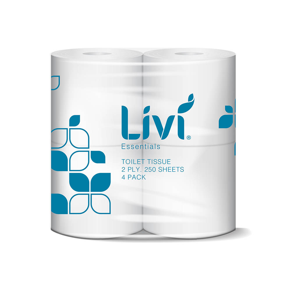 Image for LIVI ESSENTIALS TOILET TISSUE 2-PLY 250 SHEET 4 PACK CARTON 12 from MOE Office Products Depot Mackay & Whitsundays