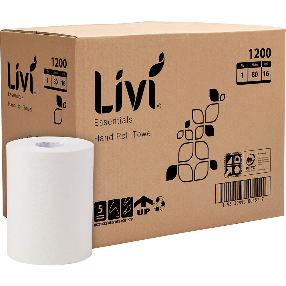 Image for LIVI ESSENTIALS ROLL TOWEL 1-PLY 80M CARTON 16 from Total Supplies Pty Ltd