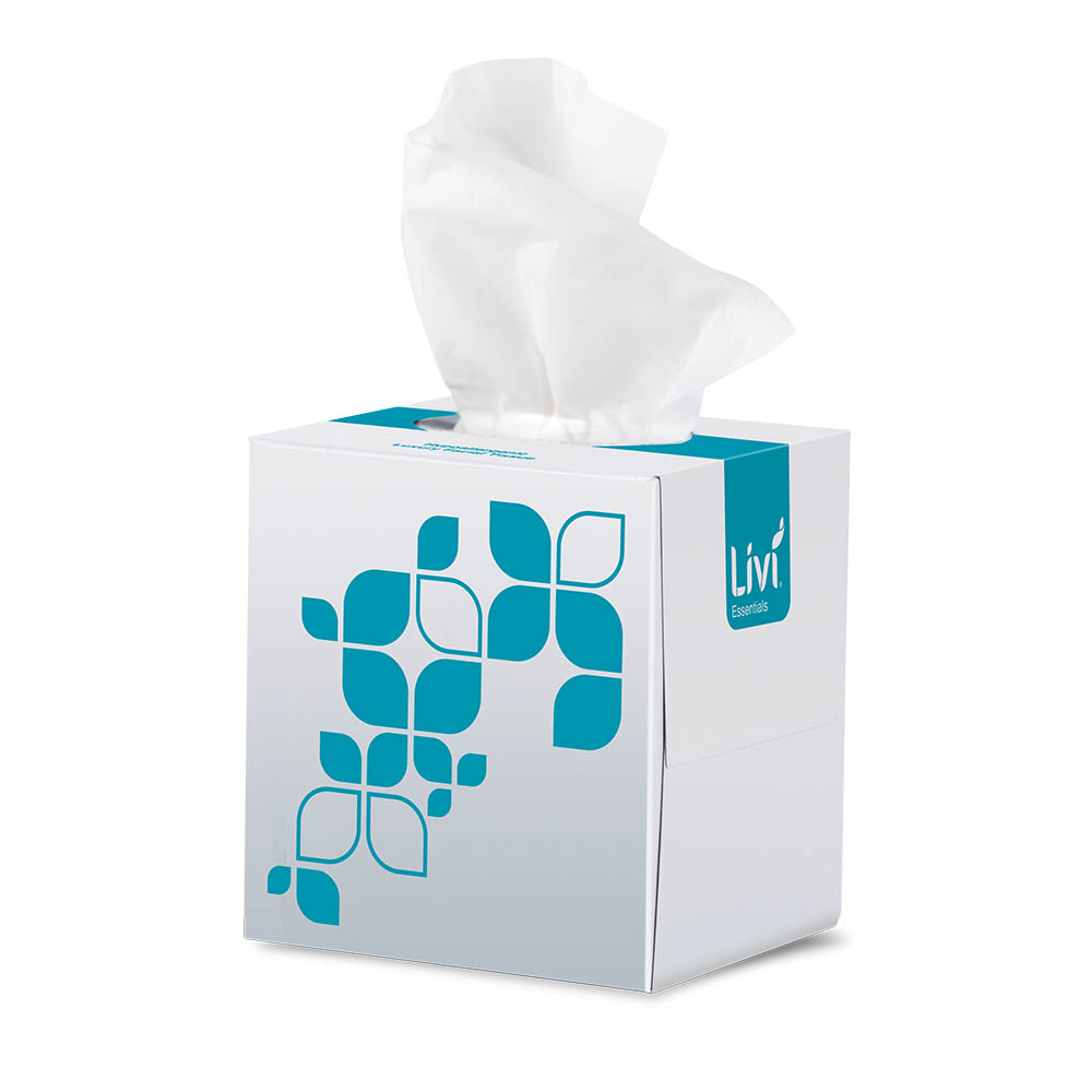 Image for LIVI ESSENTIALS FACIAL TISSUES CUBE HYPOALLERGENIC 2-PLY 90 SHEET CARTON 24 from Barkers Rubber Stamps & Office Products Depot