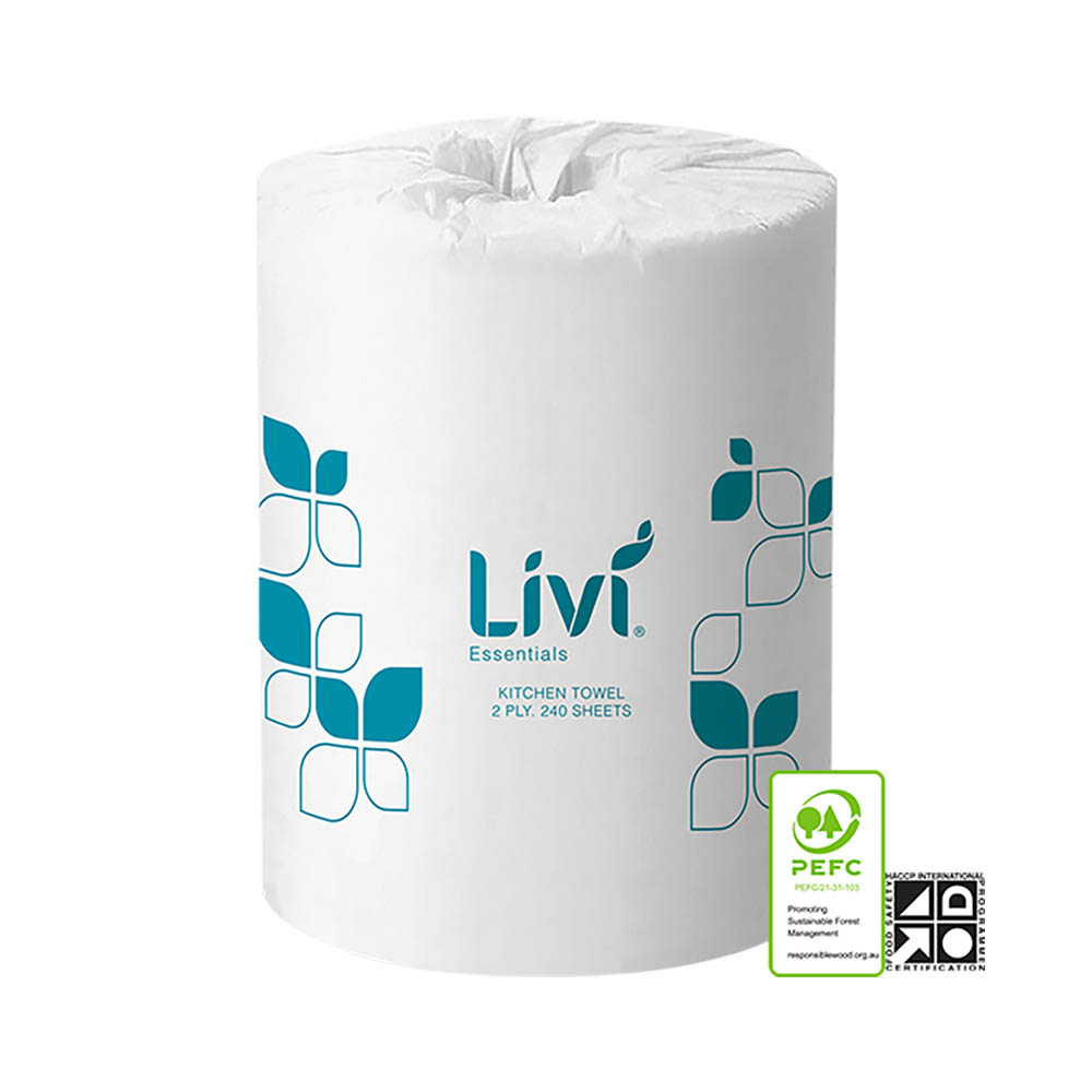 Image for LIVI ESSENTIALS KITCHEN ROLL TOWEL 2-PLY 240 SHEET CARTON 12 from Total Supplies Pty Ltd