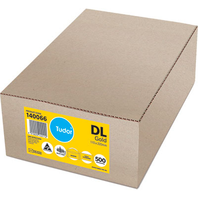 Image for TUDOR DL ENVELOPES BANKER PLAINFACE MOIST SEAL 80GSM 110 X 220MM GOLD BOX 500 from O'Donnells Office Products Depot