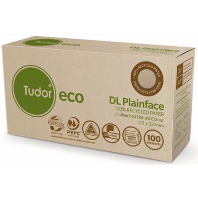 Image for TUDOR DL ENVELOPES ECO 100% RECYCLED WALLET PLAINFACE STRIP SEAL 80GSM 110 X 220MM UNBLEACHED PACK 100 from Ross Office Supplies Office Products Depot