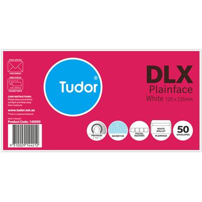 Image for TUDOR DLX ENVELOPES SECRETIVE WALLET PLAINFACE PRESS SEAL POST OFFICE SQUARES 80GSM 120 X 235MM WHITE PACK 50 from Ross Office Supplies Office Products Depot