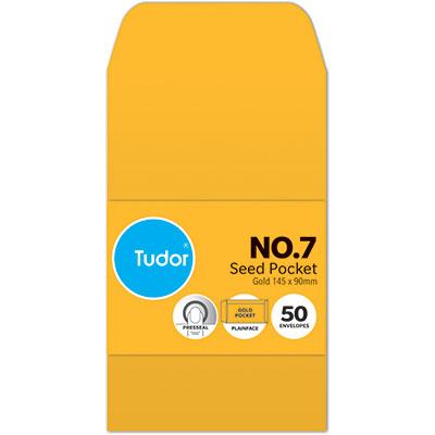 Image for TUDOR ENVELOPES NO.7 SEED POCKET PLAINFACE PRESS SEAL 80GSM 90 X 145MM GOLD PACK 50 from Total Supplies Pty Ltd