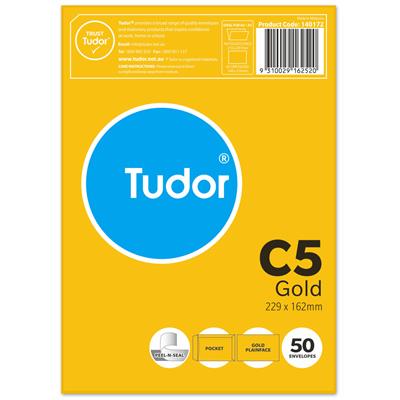 Image for TUDOR C5 ENVELOPES POCKET PLAINFACE STRIP SEAL 80GSM 162 X 229MM GOLD PACK 50 from MOE Office Products Depot Mackay & Whitsundays