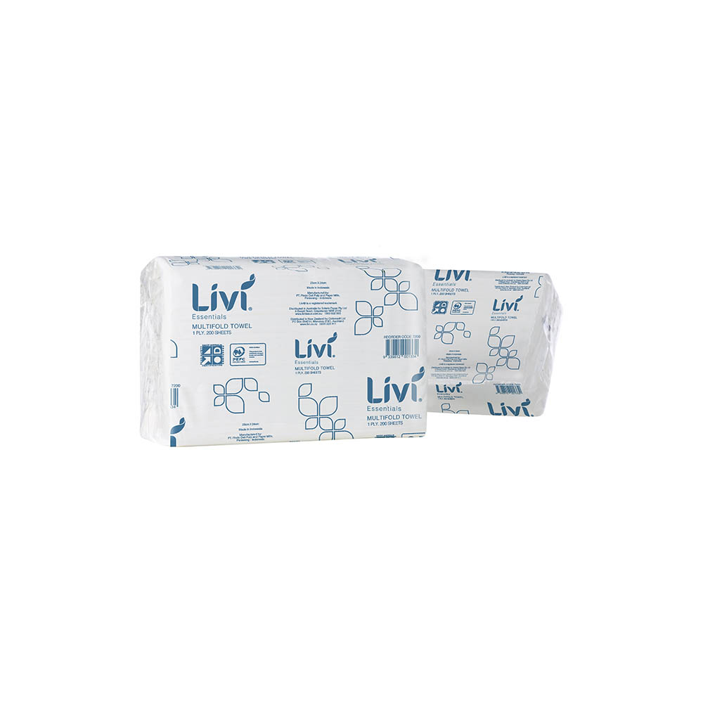 Image for LIVI ESSENTIALS 1402 SLIMFOLD HAND TOWEL 1-PLY 200 SHEET 230 X 240MM CARTON 20 from Total Supplies Pty Ltd