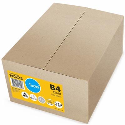 Image for TUDOR B4 ENVELOPES POCKET PLAINFACE STRIP SEAL 100GSM 353 X 250MM GOLD BOX 250 from O'Donnells Office Products Depot