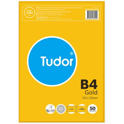 Image for TUDOR B4 ENVELOPES POCKET PLAINFACE STRIP SEAL 100GSM 353 X 250MM GOLD PACK 50 from Ross Office Supplies Office Products Depot