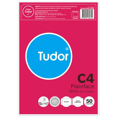 Image for TUDOR C4 ENVELOPES POCKET PLAINFACE STRIP SEAL 100GSM 324 X 229MM WHITE PACK 50 from Albany Office Products Depot