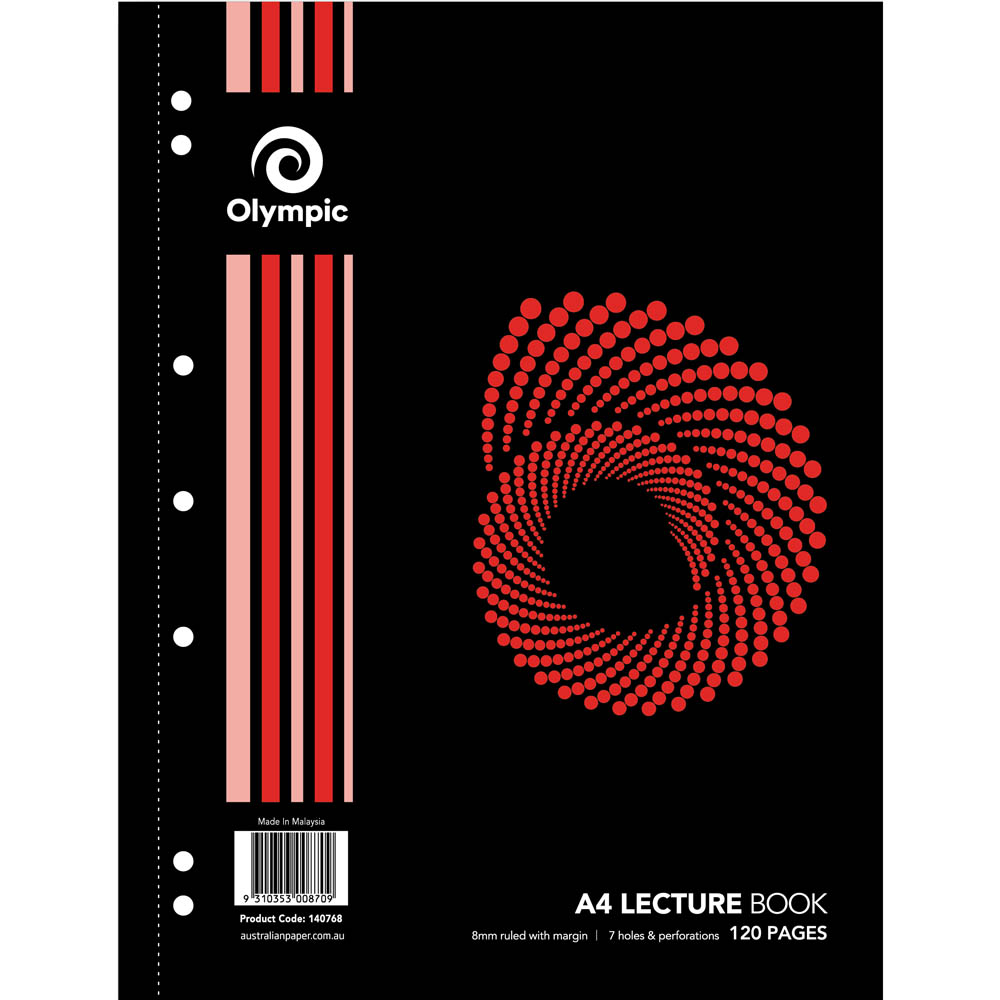 Image for OLYMPIC SL870 LECTURE BOOK 7 HOLE 8MM RULED 120 PAGE 55GSM A4 PACK 10 from Total Supplies Pty Ltd