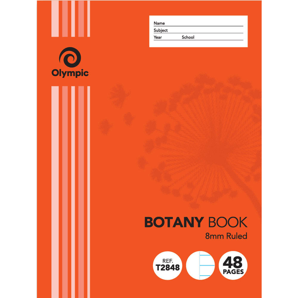 Image for OLYMPIC T2848 BOTANY BOOK 8MM RULED 55GSM 48 PAGE 225 X 175MM from Ross Office Supplies Office Products Depot