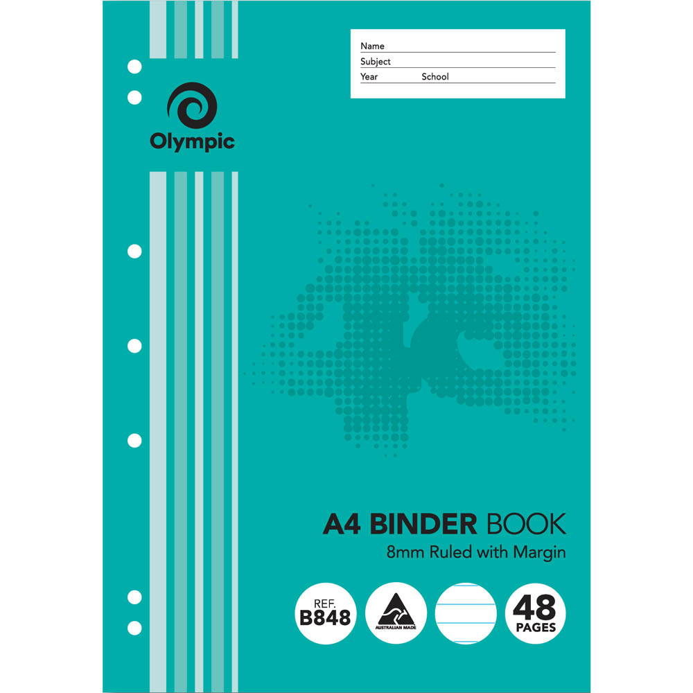 Image for OLYMPIC B848 BINDER BOOK 8MM RULED 48 PAGE 55GSM A4 from Margaret River Office Products Depot