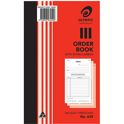 Image for OLYMPIC 639 ORDER BOOK CARBON TRIPLICATE 100 LEAF 200 X 125MM from OFFICEPLANET OFFICE PRODUCTS DEPOT