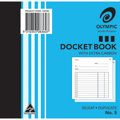 Image for OLYMPIC NO.5 DOCKET BOOK CARBON DUPLICATE 50 LEAF 120 X 125MM from MOE Office Products Depot Mackay & Whitsundays