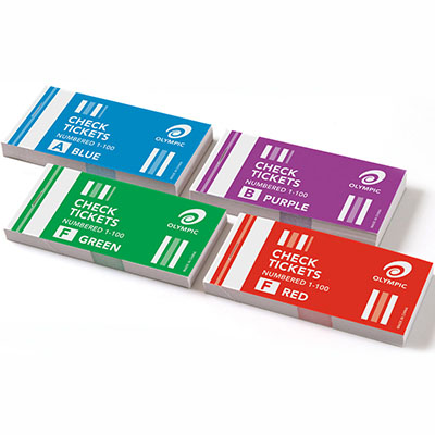 Image for OLYMPIC CHECK TICKET 1-100 ASSORTED PACK 4 from Ross Office Supplies Office Products Depot