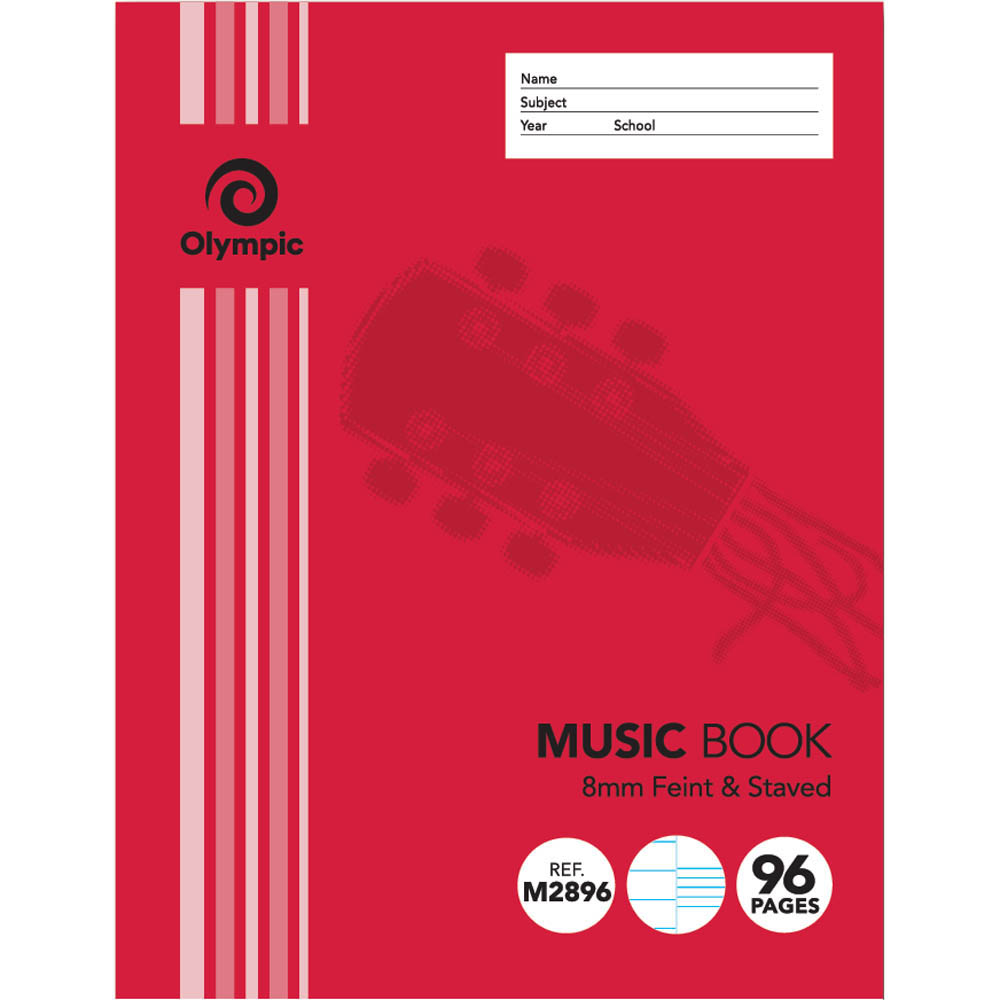 Image for OLYMPIC M2896 MUSIC BOOK FEINT AND STAVED 8MM 96 PAGE 55GSM 225 X 175MM from Total Supplies Pty Ltd