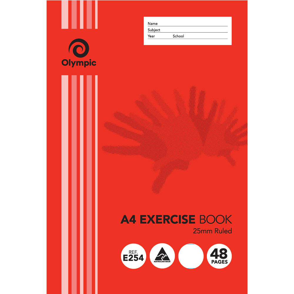 Image for OLYMPIC E254 EXERCISE BOOK 25MM RULED 55GSM 48 PAGE A4 from Office Products Depot Gold Coast