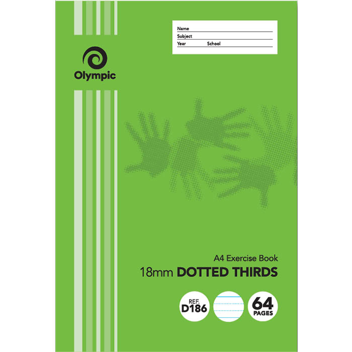 Image for OLYMPIC D186I EXERCISE BOOK 18MM DOTTED THIRDS 55GSM 64 PAGE A4 from Ross Office Supplies Office Products Depot