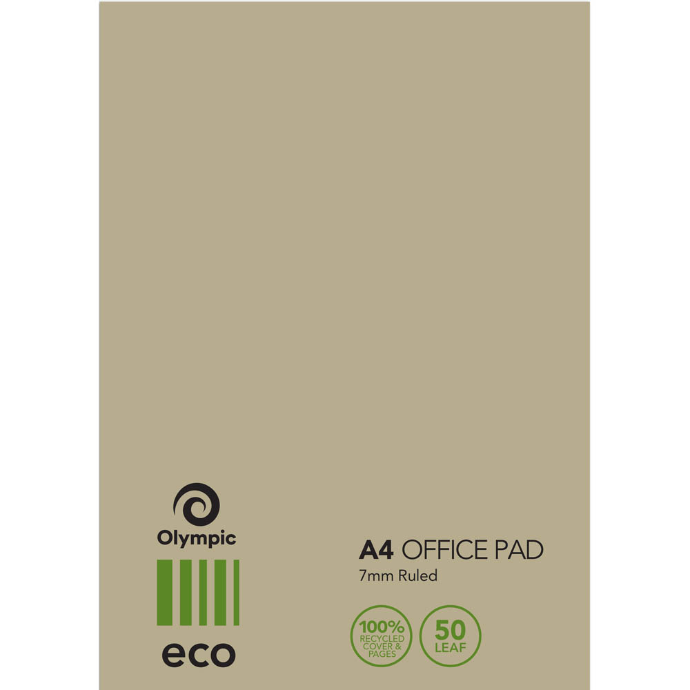 Image for OLYMPIC ECO 100% RECYCLED OFFICE PAD 7MM RULED 60GSM 100 PAGE A4 NATURAL from Total Supplies Pty Ltd