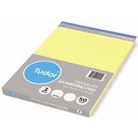 tudor office pad 8mm ruled 100 page a4 yellow pack 3