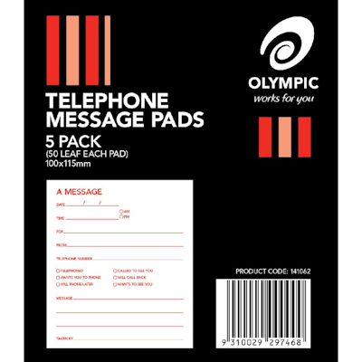 Image for OLYMPIC TELEPHONE MESSAGE PADS 50 LEAF PACK 5 from Total Supplies Pty Ltd