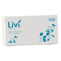 livi essentials ultraslim hand towel 2-ply 150 sheet 230 x 240mm carton 16