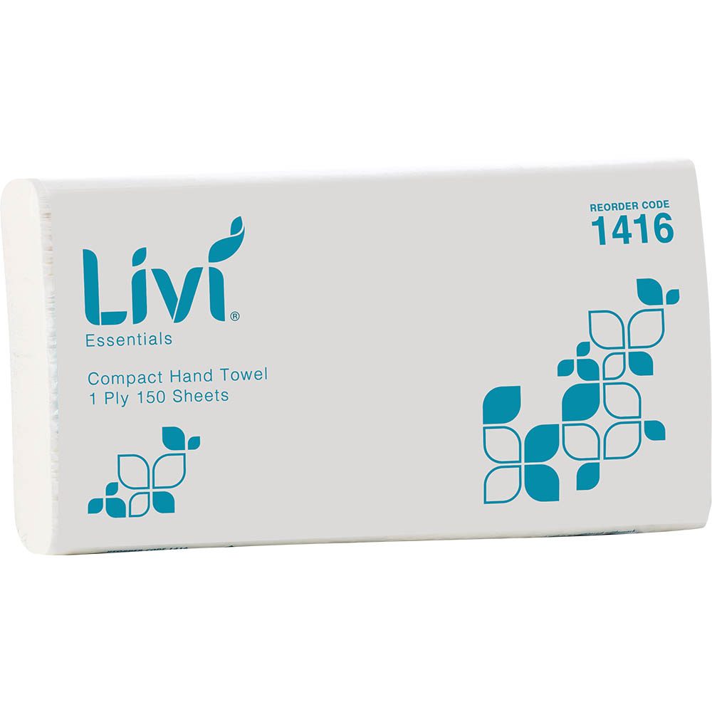 Image for LIVI ESSENTIALS COMPACT HAND TOWEL 1-PLY 150 SHEET 200 X 250MM CARTON 16 from Margaret River Office Products Depot