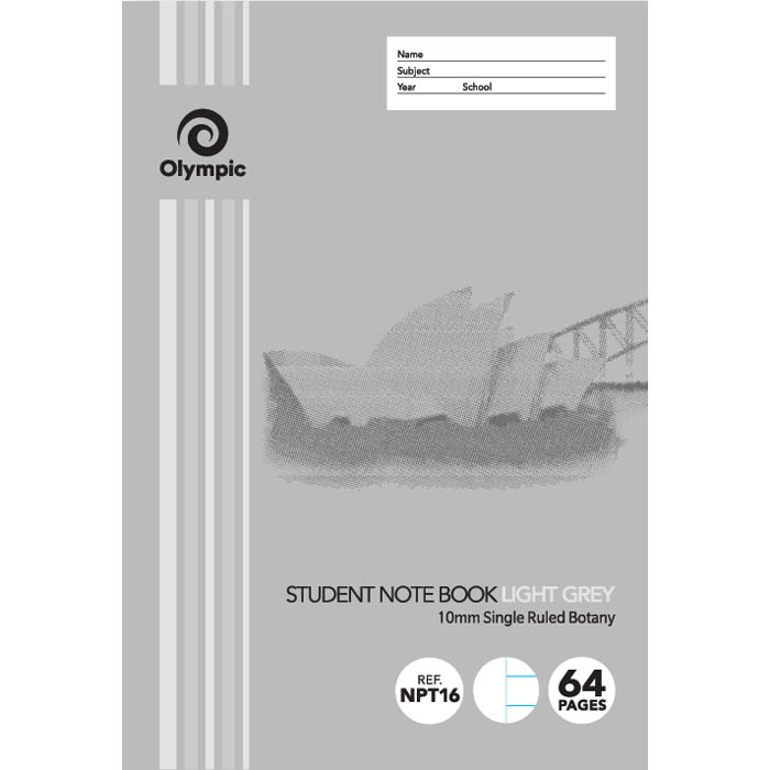 Image for OLYMPIC NPT16 BOTANY BOOK NSW 10MM RULED 64 PAGE 55GSM 250 X 175MM LIGHT GREY from Margaret River Office Products Depot