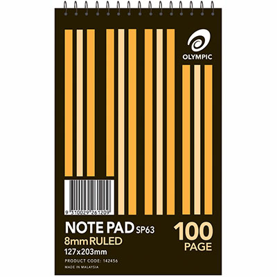 Image for OLYMPIC SP63 NOTEPAD SPIRAL BOUND 8MM RULED 100 PAGE 127 X 203MM WHITE PACK 20 from Office Products Depot Gold Coast