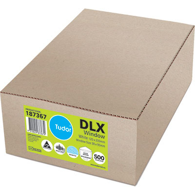 Image for TUDOR DLX ENVELOPES SECRETIVE BANKER WINDOWFACE (P6) MOIST SEAL 80GSM 120 X 235MM WHITE BOX 500 from O'Donnells Office Products Depot